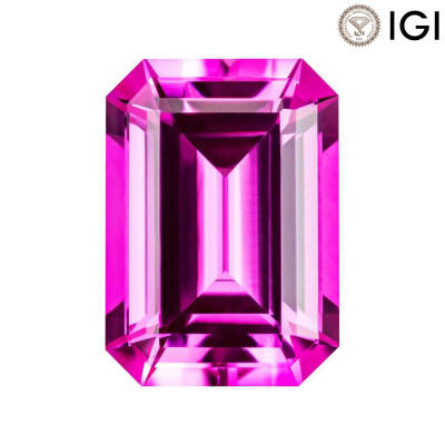 7.06 Carat Emerald Cut Lab-Created Pink Sapphire - 1